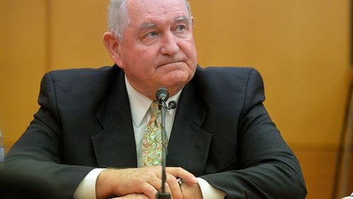 Former Georgia Gov. Sonny Perdue testifies Monday, Nov. 10, 2014, in the Atlanta schools cheating trial.
