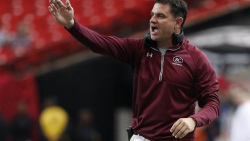 Benedictine head coach Danny Britt is shown on the sideline in the first half against Fitzgerald during the Class 2A state championship game in December 2016 in Atlanta. (PHOTO / JASON GETZ)