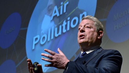 February 16, 2017 Atlanta - Former vice president Al Gore delivers the keynote speech during Climate & Health Meeting at the Carter Center on Thursday, February 16, 2017. The conference was cancelled by the U.S. Centers for Disease Control and Prevention in the aftermath of Donald Trump’s election victory, but was later rescheduled and moved to the Carter Center. HYOSUB SHIN / HSHIN@AJC.COM