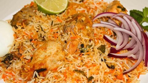 A Hyderabadi dum chicken biryani dish. Hot Breads failed its Oct. 3 restaurant inspection after being cited for dirty dishes piled in the sinks and debris build-ups  along the kitchen floors and walls.