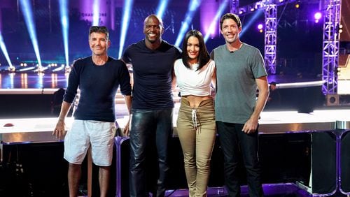 Simon Cowell (from left), Terry Crews, Nikki Bella, Travis Pastrana of "America's Got Talent: Extreme" (Photo by: Eliza Morris/NBC)