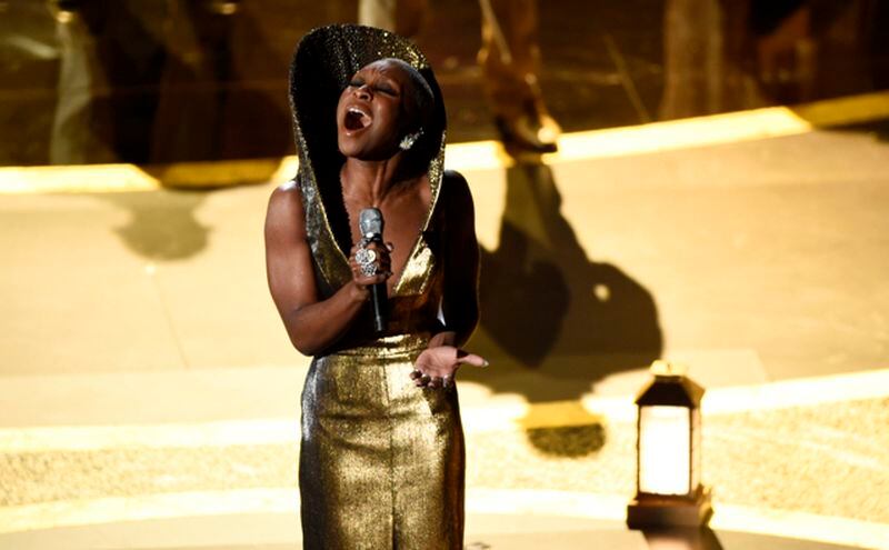Cynthia Erivo performs "Stand Up" nominated for the award for best original song from "Harriet" at the Oscars on Sunday, Feb. 9, 2020, at the Dolby Theatre in Los Angeles. (AP Photo/Chris Pizzello)