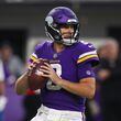 Minnesota Vikings quarterback Kirk Cousins looks to pass against the Indianapolis Colts in the first quarter of a preseason game at U.S. Bank Stadium on Saturday, Aug. 21, 2021, in Minneapolis. (David Berding/Getty Images/TNS)