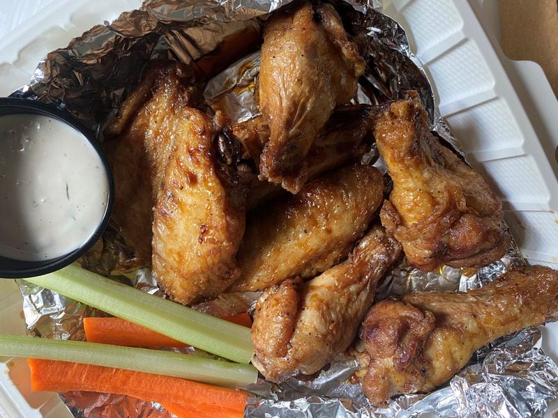 Two Birds wings tossed in teriyaki sauce, with celery, carrots and ranch dressing. CONTRIBUTED BY BOB TOWNSEND