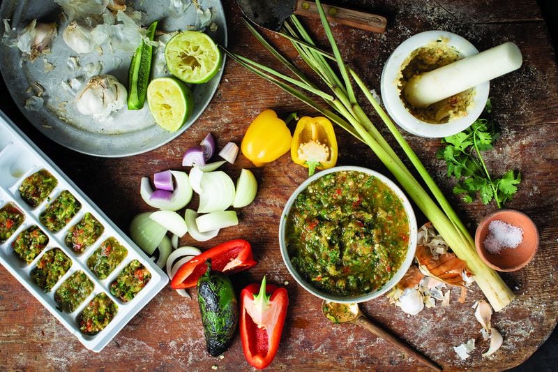 Ingredients for Classic Sofrito, from Roots, Heart, Soul: The Story, Celebration, and Recipes of Afro Cuisine in America by Todd Richards with Amy Paige Condon / Harvest. (Courtesy of Harvest)