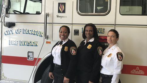 Decatur has the only fire department in the nation with an all-female command staff, according to officials. From left: Chief Toni Washington, Deputy Chief Vera Morrison and Assistant Chief Ninetta Violante.