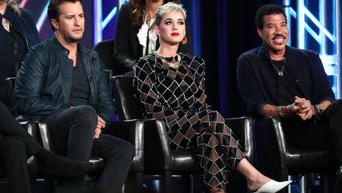 PASADENA, CA - JANUARY 08: (L-R) Judges Luke Bryan, Katy Perry and Lionel Richie of the television show American Idol speak onstage during the ABC Television/Disney portion of the 2018 Winter Television Critics Association Press Tour at The Langham Huntington, Pasadena on January 8, 2018 in Pasadena, California. (Photo by Frederick M. Brown/Getty Images)