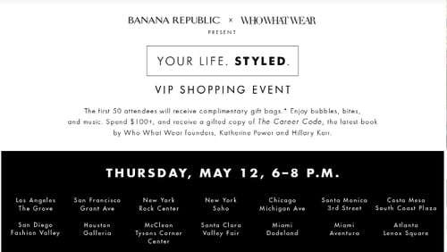 RSVP for the Who, What, Wear event at Lenox Square's Banana Republic