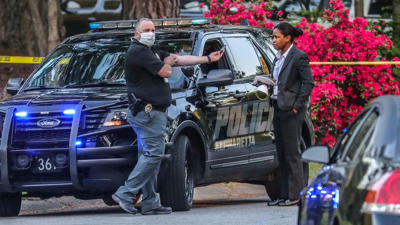 April 6, 2020 Alpharetta: Alpharetta police worked the scene on Monday, April 6, 2020 after an 18-year-old man was taken into custody after police said he stabbed three people in an Alpharetta home, killing one. Shortly before 5 a.m. Monday, police received a call about a domestic disturbance at a home on Nathan Circle, according to Alpharetta police spokesman Sgt. Howard Miller. The disturbance involved a person with a knife, he said. When police arrived, a man covered in blood met them at the door. The man told police that he and some of his family members had been stabbed. The family members were still inside the house, Miller said. Officers went inside the residence and found a woman and a man suffering from stab wounds. The womanâs condition was not released, but the man was pronounced dead. Investigators said the 18-year-old suspect fled before police got to the scene. Alpharetta police called for a K-9 to assist in the investigation, and Johns Creek police brought their police dog to track the suspect down. He was found about 100 yards behind the home and surrendered peacefully, Miller said. The suspect was also hurt, but investigators arenât sure how he received his injuries. He and the injured victims are being treated at a hospital. It is not clear how the suspect and the man he is accused of killing are related, Miller said. However, police believe the victim could be the suspectâs father.  âWe have no reason to believe there is a danger to our community,â police said. Police have not released the names of the suspect or any of the victims. JOHN SPINK/JSPINK@AJC.COM