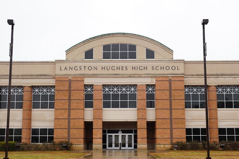 The exterior of Langston Hughes High School is seen on Friday, Dec. 13, 2019, in Atlanta. (Elijah Nouvelage for The Atlanta Journal-Constitution)