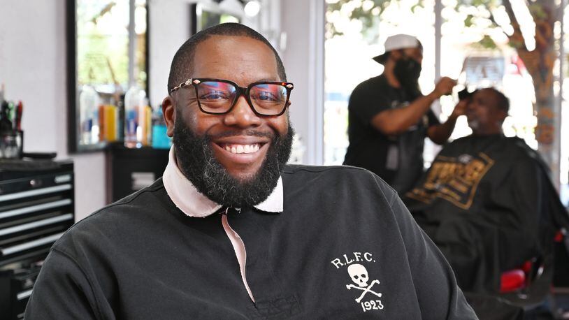 Mike Render, better known as Killer Mike, at his Swag Shop barber shop in Atlanta on Tuesday, October 6, 2020. Render is opening a digital bank aimed at communities of color, (Hyosub Shin / Hyosub.Shin@ajc.com)