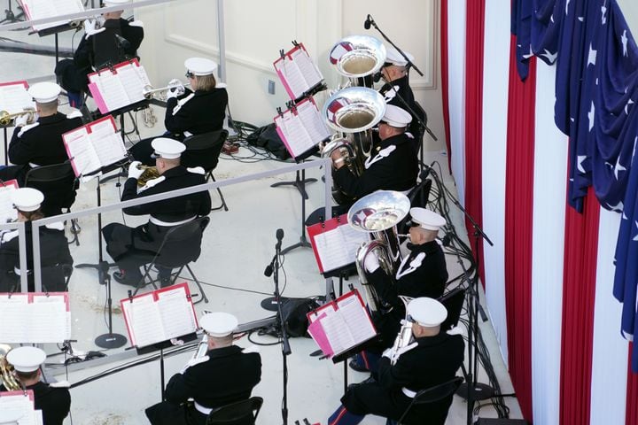 A military band performs ahead of the presidential inauguration ceremony for Joe Biden at the Capitol in Washington on Wednesday, Jan. 20, 2021. (Chang W. Lee/The New York)