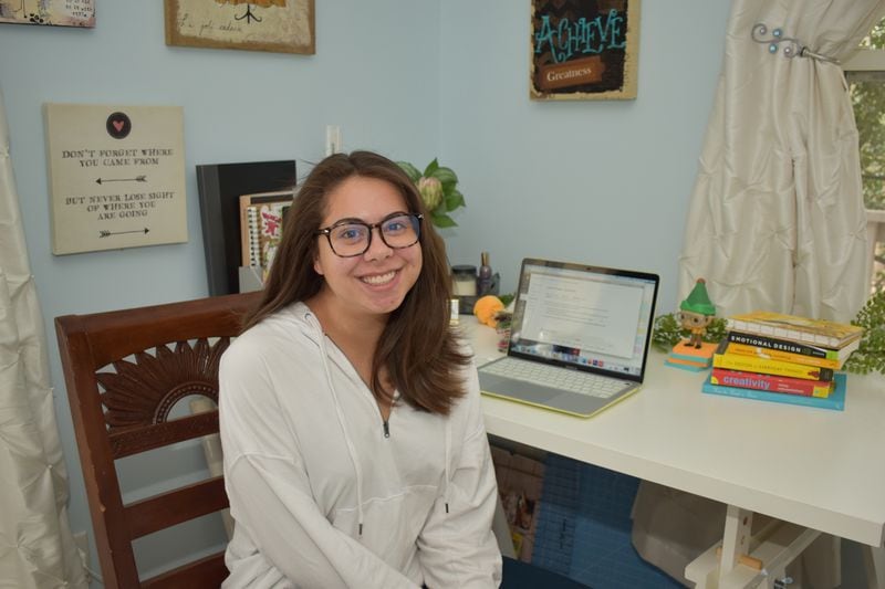 Brenau University student Jordyn De La Rosa, 21, is taking online courses at her home. 