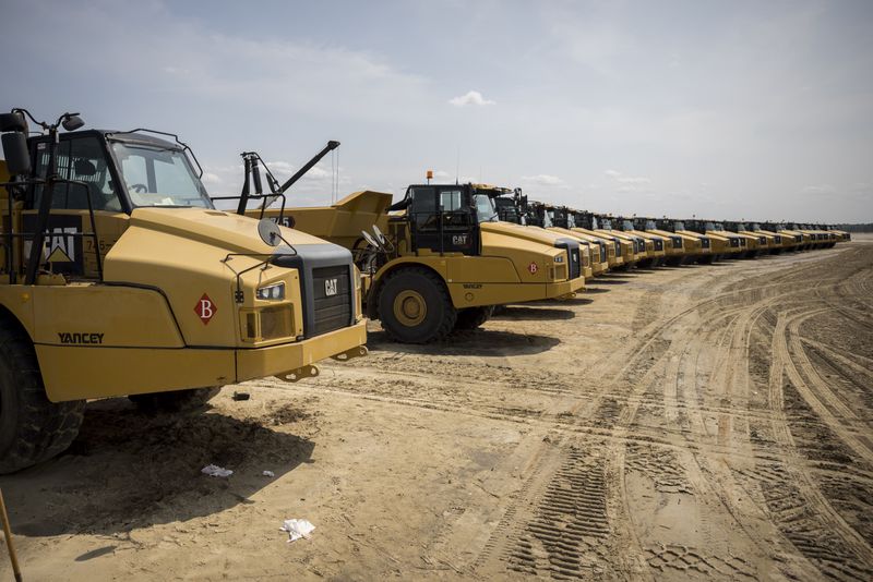 ELLABELL, GA. - JUNE 5, 2023: Heavy earth-moving equipment is parked at the construction site of the Hyundai Metaplant, Monday, June 5, 2023, in Ellabell, Ga. (AJC Photo/Stephen B. Morton)