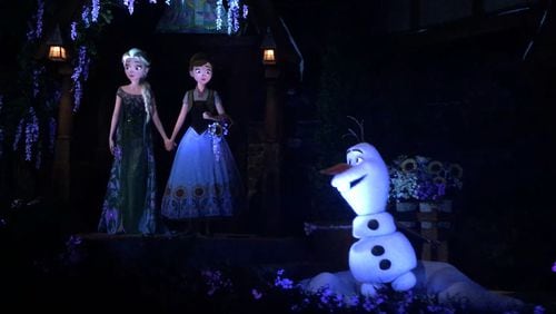 Animatronics of Anna, Elsa and Olaf appear throughout in Frozen Ever After, a new attraction in Epcot at Walt Disney World. (Dewayne Bevil/Orlando Sentinel/TNS)