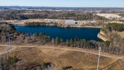 An aerial photo shows part of the new Westside Park in Atlanta, which is set to open this spring or early summer. (Hyosub Shin / Hyosub.Shin@ajc.com)