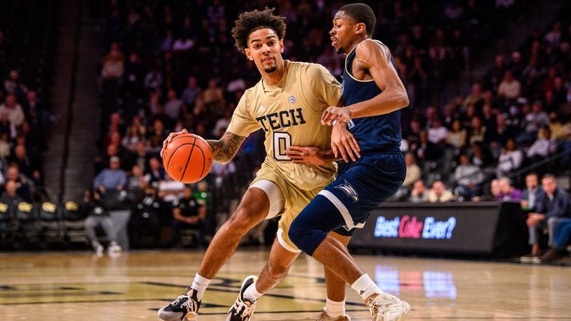 Georgia Tech guard Michael Devoe came off the bench to score a game-high 26 points to lead the Yellow Jackets to a 61-59 win over Georgia Southern November 26, 2021 at McCamish Pavilion. (Danny Karnik/Georgia Tech Athletics)