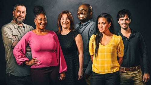The cast of the Alliance Theatre's new Atlanta-centric production of the Stephen Schwartz musical "Working," includes (from the left) Rob Lawhon, Tawana Montgomery, Courtenay Collins, Brad Raymond, Jewl Carney and Eddy Rioseco. Photo illustration courtesy of Greg Mooney