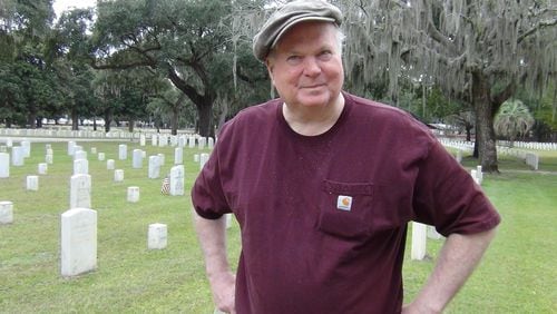 Pat Conroy in the cemetery where his father, Donald Conroy, is buried in South Carolina. Credit: Bo Emerson.