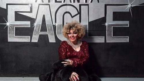 Charlie Brown, a drag performer, poses for a portrait prior to a show Saturday, June 17, 2023 at the Atlanta Eagle. (Daniel Varnado/ For the AJC)
