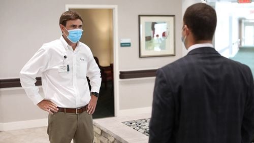 Neil L. Pruitt, Jr.,  Chairman and CEO of PruittHealth, Inc., visits PruittHealth-SouthWood in Tallahassee, Florida during the coronavirus pandemic.