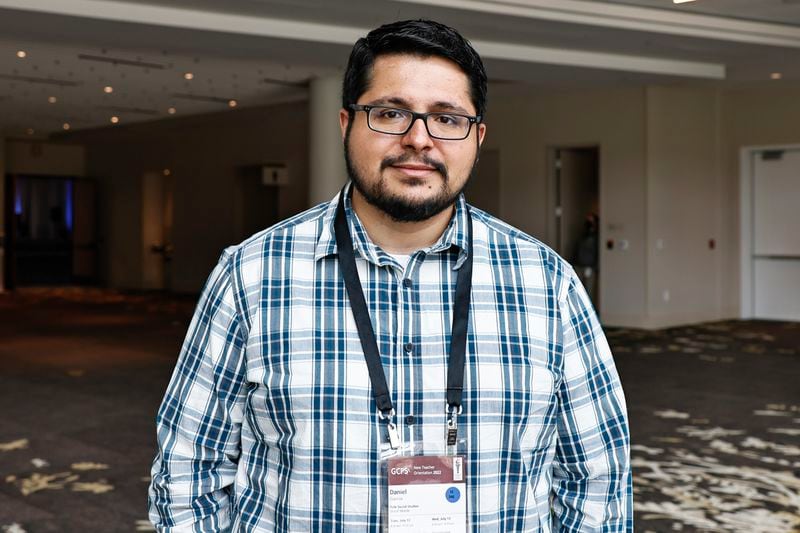 Daniel Garcia attends Gwinnett County Public Schools’ annual new teacher orientation at Gas South Convention Center on Tuesday, July 12, 2022. He will be teaching social studies at Shiloh Middle School.  (Natrice Miller/natrice.miller@ajc.com)
