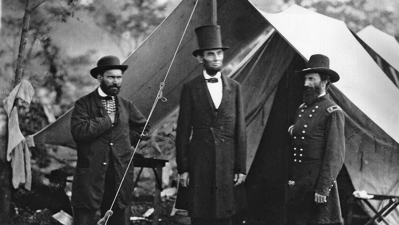Allan Pinkerton, President Abraham Lincoln, and General John A. McClernand at Antietam, Maryland, October 1862.
