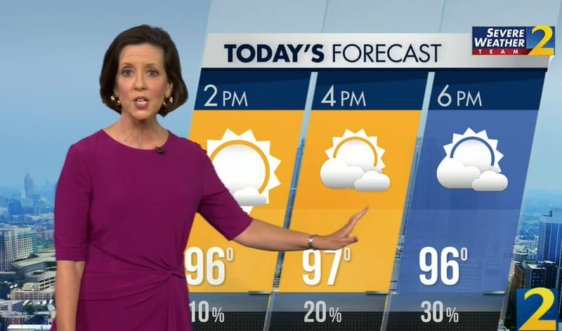 Channel 2 Action News meteorologist Jennifer Lopez said rain chances increase after 4 p.m. Thursday, and it will stay hot in the upper 90s into the evening hours.