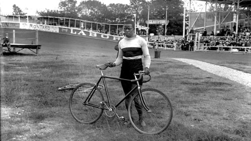 Major Taylor was a cyclist who began his professional career in 1896 at the age 18. By the time this photo was taken in 1907 at the Vélodrome Buffalo race track in Paris, Taylor already had a distinguished career and was staging a comeback. (National Library of France)