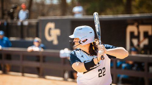 Georgia Tech first baseman Tricia Awald was named first-team All-ACC at the end of the 2022 regular season after hitting .397 with an on-base percentage of .579, which was fourth in Division I. (Georgia Tech Athletics)