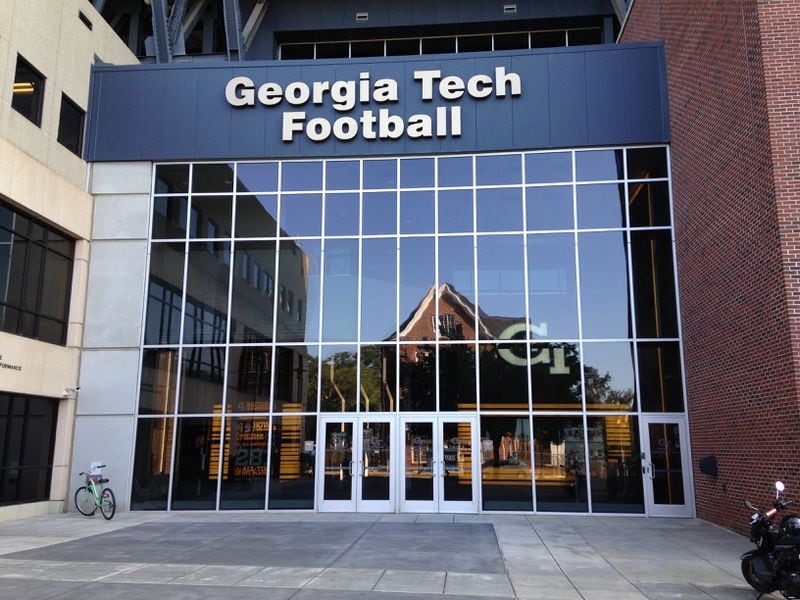 The exterior of the Georgia Tech football offices, from Callaway Plaza at the north end of Bobby Dodd Stadium.