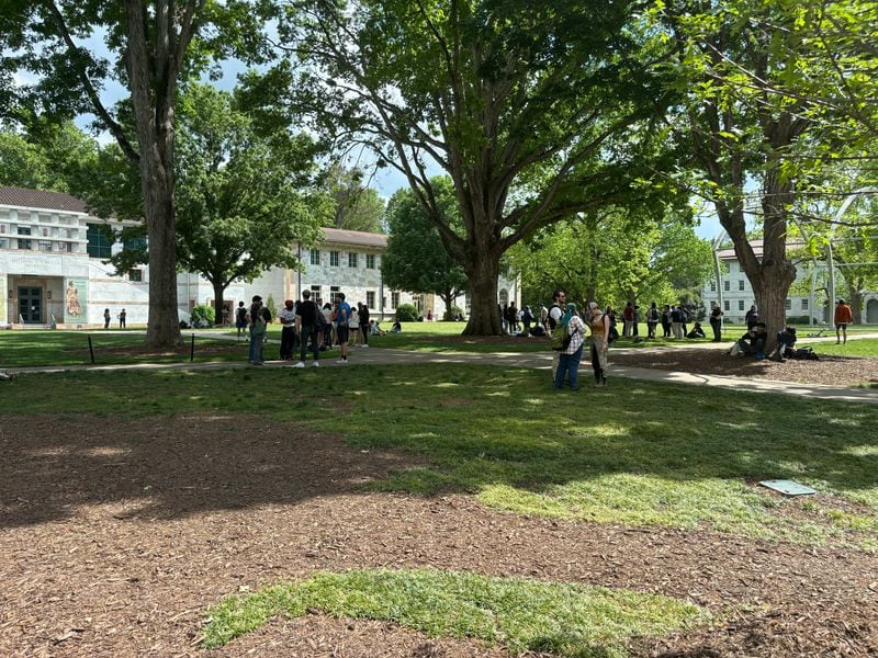 The quad was mostly quiet at Emory University on Sunday, with just a few dozen people protesting during the late afternoon.