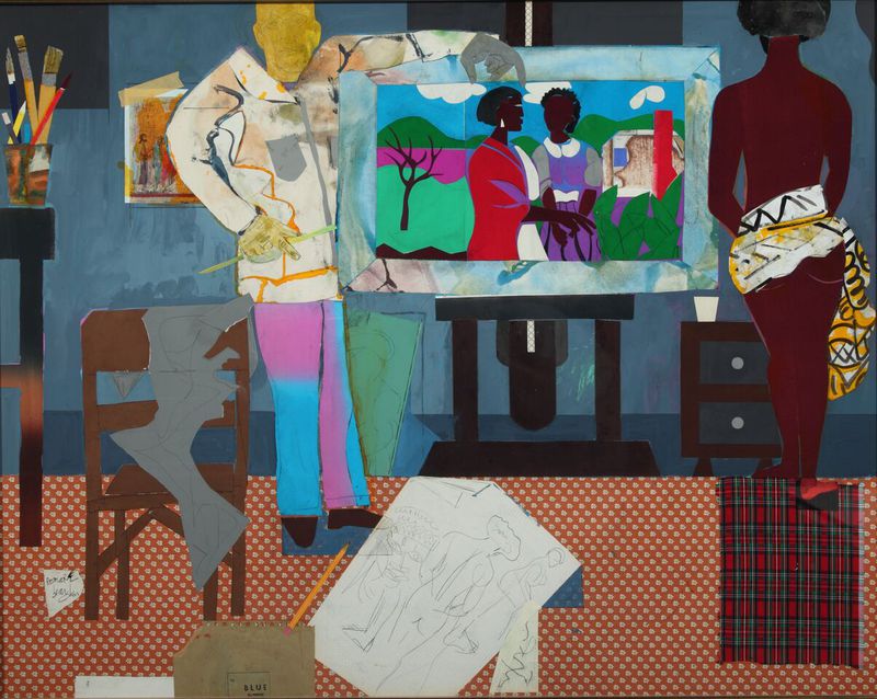 American Art: "Profile/Part II, The Thirties: Artist with Painting and Model" (1981) by Romare Bearden