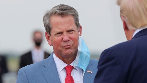 Gov. Brian Kemp, left, posted a rebuke against Donald Trump on social media Tuesday after the former president again lied in claiming that he lost a "rigged" vote in 2020. “For nearly three years now, anyone with evidence of fraud has failed to come forward — under oath — and prove anything in a court of law,” Kemp said. “Our elections in Georgia are secure, accessible, and fair and will continue to be as long as I am governor.” Curtis Compton ccompton@ajc.com