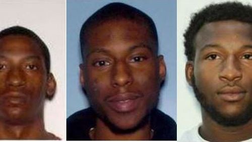 Charlie Geddis (from left),  Tyler Anderson and Antonio Crowley are wanted on murder charges in connection with the shooting death of a 68-year-old man outside a DeKalb gas station.