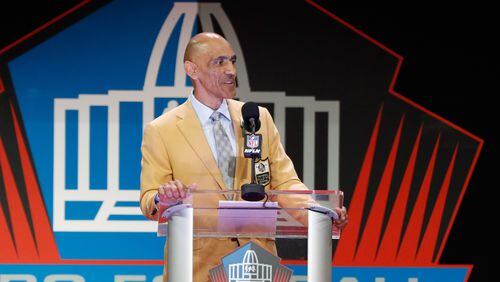 CANTON, OH - AUGUST 06: Tony Dungy, former NFL head coach, is seen during his 2016 Class Pro Football Hall of Fame induction speech during the NFL Hall of Fame Enshrinement Ceremony at the Tom Benson Hall of Fame Stadium on August 6, 2016 in Canton, Ohio. (Photo by Joe Robbins/Getty Images)