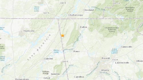 A 2.1 earthquake was recorded in northwest Georgia on Wednesday morning. (Image USGS)