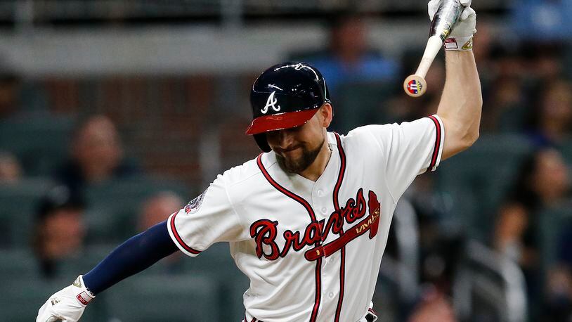 Braves’ Ender Inciarte (11) throws his bat after popping out during the third inning of the team’s baseball game against the Chicago Cubs on Tuesday, July 18, 2017, in Atlanta. (AP Photo/John Bazemore)