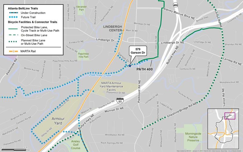 A map showing the Garson Drive site and the future Beltline paths planned for the area.