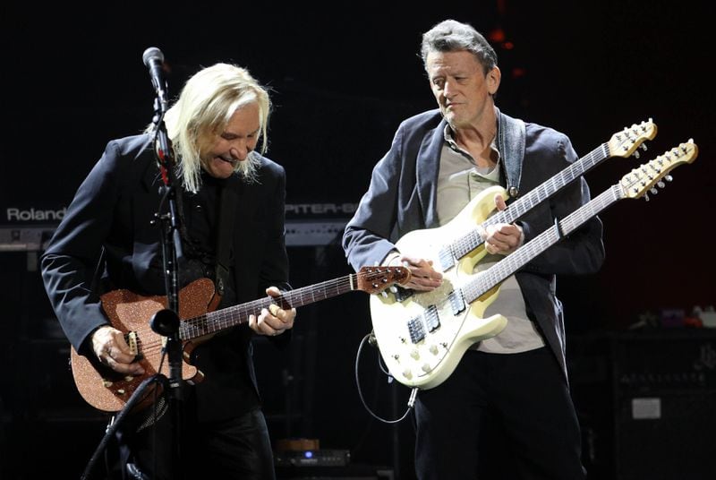 The lovably kooky Joe Walsh (left) and guitarist Steuart Smith  perform "Hotel California" during the Eagles' Feb. 7, 2020 stop at State Farm Arena.Photo: Robb Cohen Photography & Video /RobbsPhotos.com