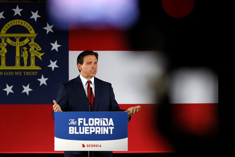 Florida Gov. Ron DeSantis is still polling in second place among Georgia Republican voters, although he ranks third for donations from the state.  Miguel Martinez / miguel.martinezjimenez@ajc.com