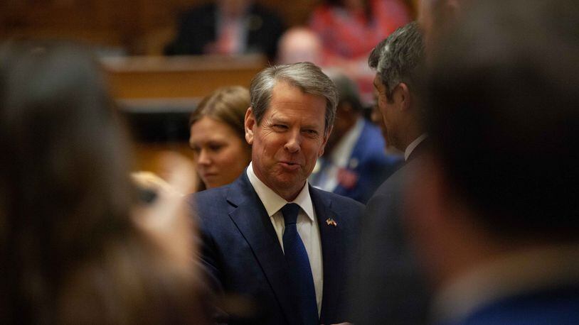 Gov. Brian Kemp after speaking on Sine Die, the last day of the General Assembly at the Georgia State Capitol in Atlanta on Monday, April 4, 2022.   Branden Camp/ For The Atlanta Journal-Constitution