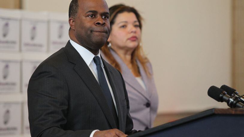 Atlanta Mayor Kasim Reed on Thursday released 1.4 million documents pertaining to the City Hall bribery case. He told reporters the records were being released on paper to make them available more quickly. After objections from news organizations that the move didn’t comply with the state public records law, late Friday the city made some records available on a secure website. (HENRY TAYLOR / HENRY.TAYLOR@AJC.COM)