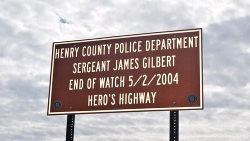 Henry County unveiled a memorial marker Wednesday to remember the life of Henry Police Sgt. James Gilbert. The marker is on Jonesboro Road at the intersection with Commerce Drive.
