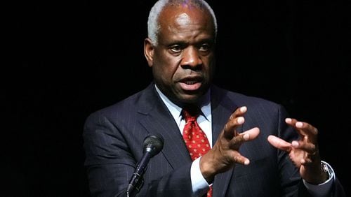 Associate Justice of the U.S. Supreme Court Clarence Thomas speaks at Marshall University in Huntington, W.Va., in this Sept. 10, 2007, file photo. (AP Photo/Randy Snyder, File)