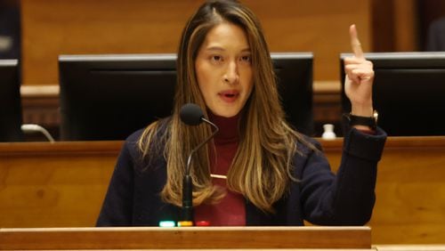 Dem. State Rep. of Atlanta Bee Nguyen spoke in opposition to a bill to empower the GBI to handle election investigations during Crossover Day at the Georgia State Capitol on Tuesday, March 15, 2022. Miguel Martinez for The Atlanta Journal-Constitution