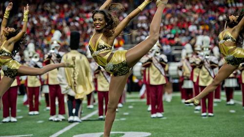 January 24, 2015 Atlanta - Bethune Cookman University's Vernisha Levell (center) performs during the Honda Battle of the Bands at the Georgia Done in Atlanta on Saturday, January 24, 2015. Marching bands from all over the southeast competed in the 13th annual competition in front of thousands of fans. JONATHAN PHILLIPS / SPECIAL