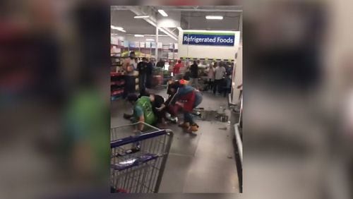 A cellphone video taken inside a Hiram Sam’s Club appeared to show part of the fight.