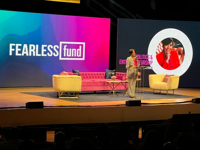 Former Atlanta Mayor Keisha Lance Bottoms spoke at the Fearless Fund's summit in Atlanta on Aug. 18, 2023.