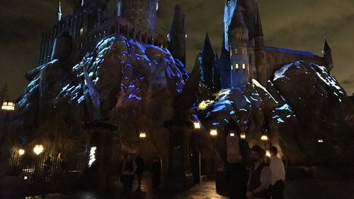 A new Christmas light how has been added at the Wizarding World of Harry Potter at Universal Studios Hollywood. (Hugo Martin/Los Angeles Times/TNS)